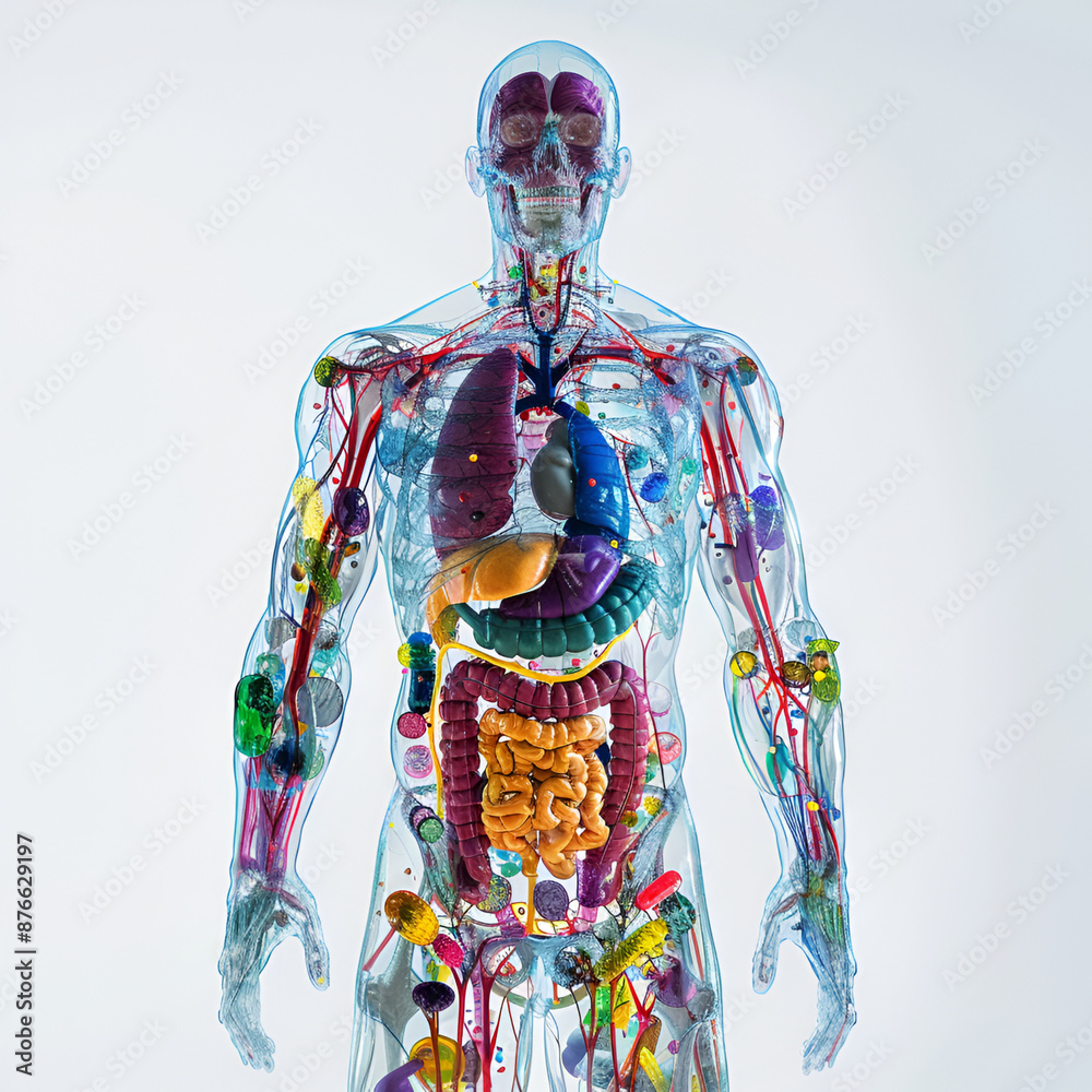 Create a 3D X-ray style illustration showcasing the absorption and ...