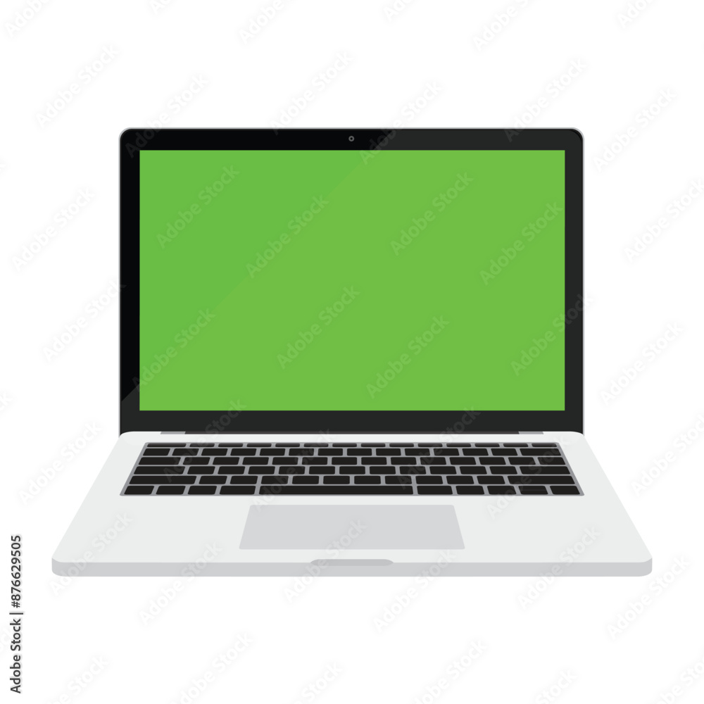 Laptop open monitor with blank green screen easy to replace your picture , text or banner for advertisement , flat icon vector design, isolated on white background. Laptop open monitor with blank green screen easy to replace your picture , text or banner for advertisement , flat icon vector design, isolated on white background.