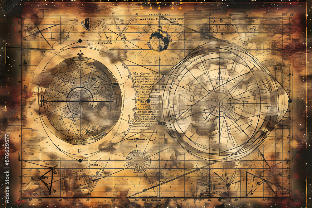 Fototapeta premium 太陽系と天体の古代天文学地図