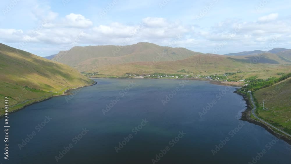 Killary Harbour or Killary fjord aerial view. A stunning fjord in the west of Ireland. North Connemara's spectacular scenery. Dramatic natural border between co. Galway and co. Mayo. Wild Atlantic Way Killary Harbour or Killary fjord aerial view. A stunning fjord in the west of Ireland. North Connemara's spectacular scenery. Dramatic natural border between co. Galway and co. Mayo. Wild Atlantic Way