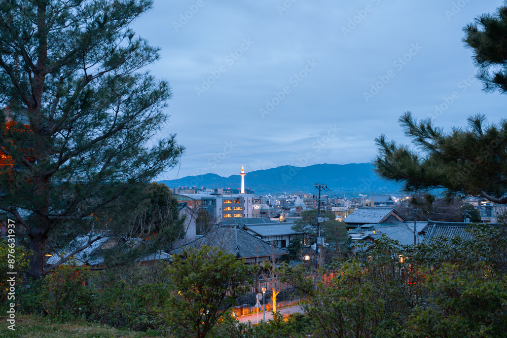 Night view of Kyoto traditional street in Japan