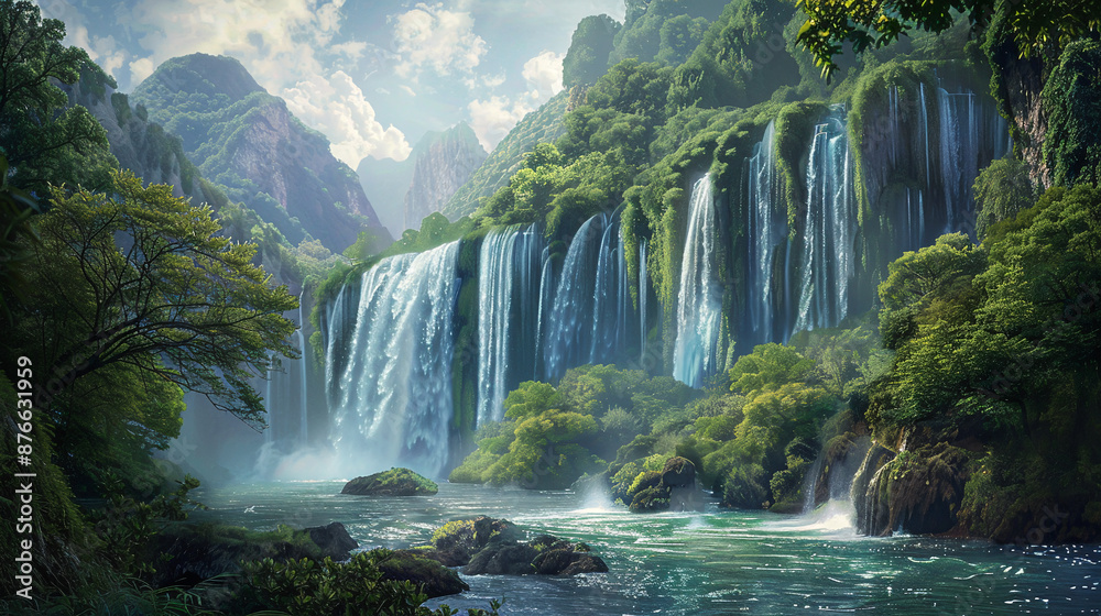 Fototapeta premium Majestic Waterfalls with Cascading Water