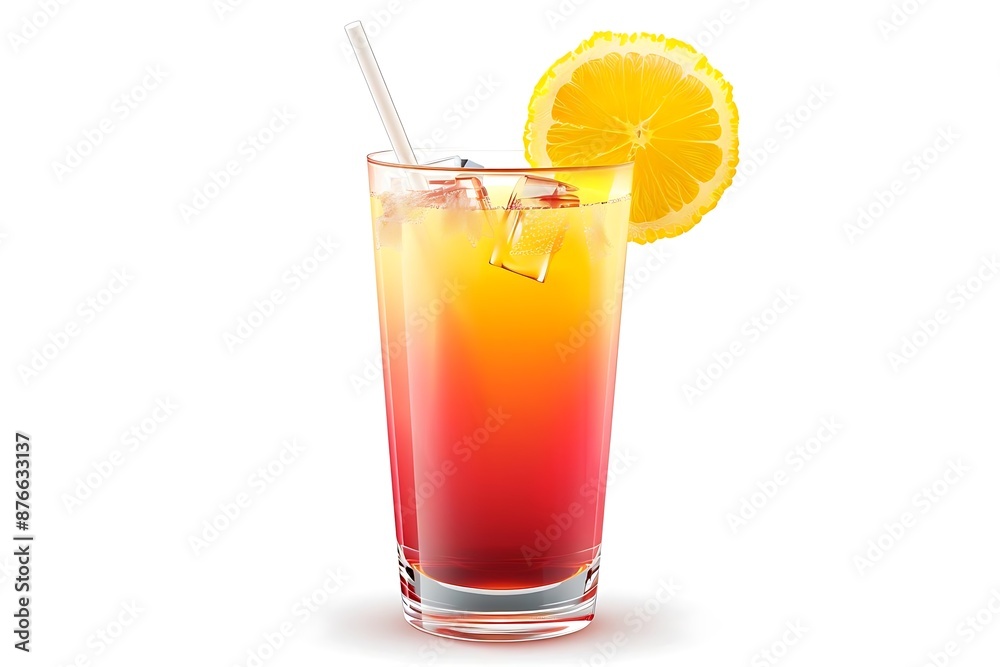 Glass of Tequila Sunrise Cocktail with Lemon and Straw - Illustration Glass of Tequila Sunrise Cocktail with Lemon and Straw - Illustration