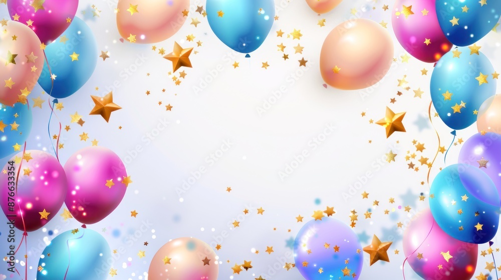 Colorful Balloons and Golden Stars Festive Background Colorful Balloons and Golden Stars Festive Background