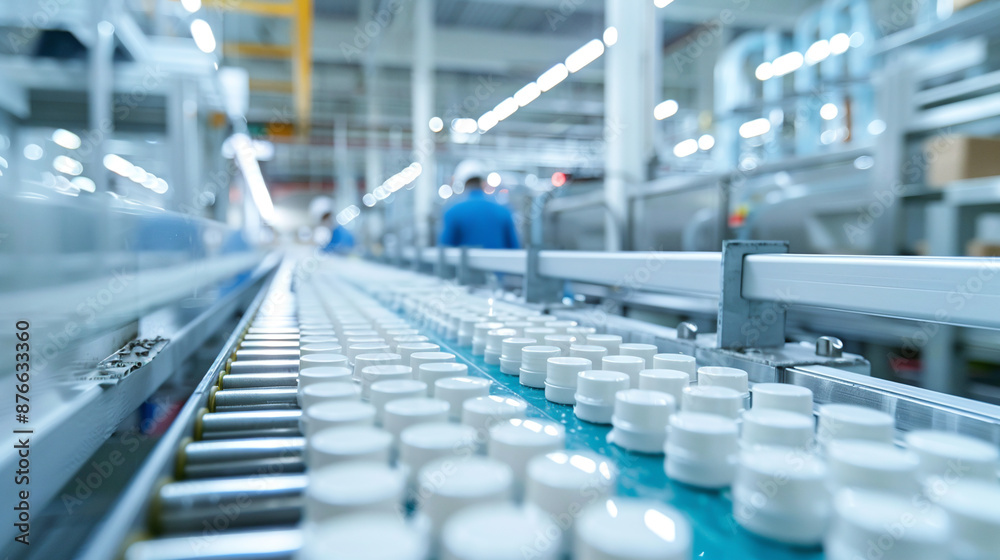 Obraz premium Editorialized Title: Quality Control of Ceramic Tiles on Conveyor.ceramic