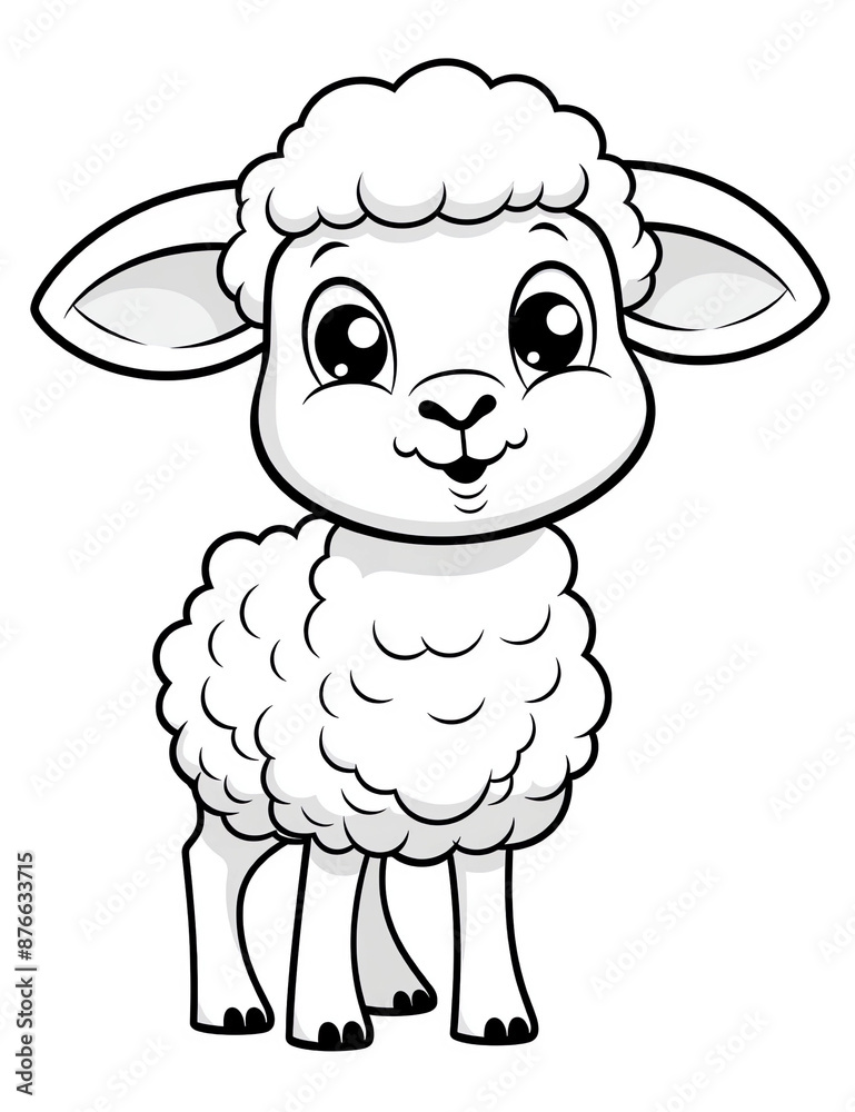 Cute cartoon style simple coloring page of a cute baby sheep, with no shading and thick lines Cute cartoon style simple coloring page of a cute baby sheep, with no shading and thick lines