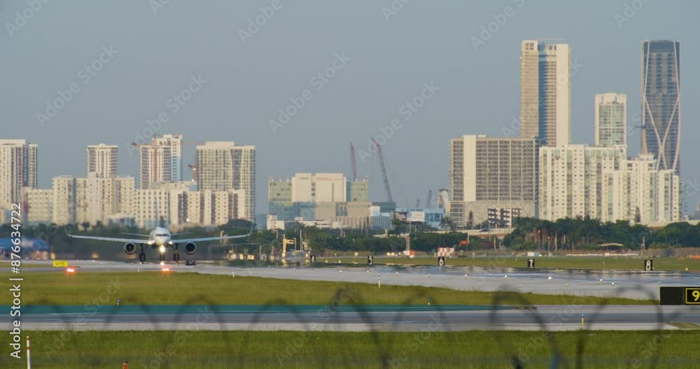 Plane Flying over Camera upon Departure from Miami Airport in Florida USA