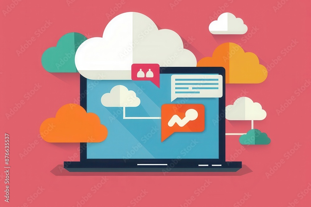 Cloud computing, realtime cloud communication apps, flat design illustration Cloud computing, realtime cloud communication apps, flat design illustration