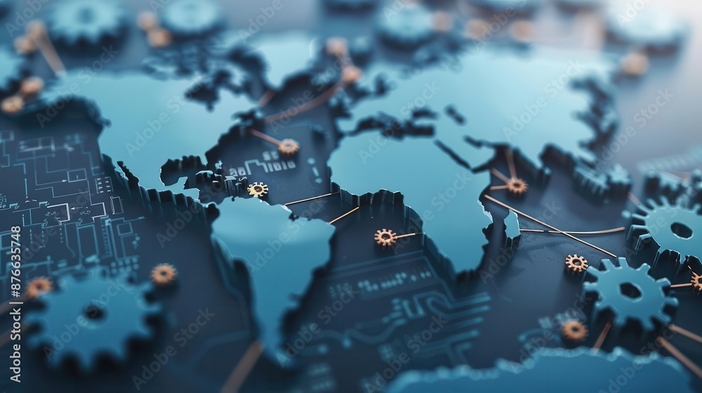 Cogs linking a global network, cog connection, international cooperation Cogs linking a global network, cog connection, international cooperation