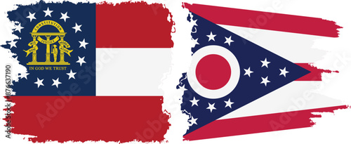 Ohio and Georgia states grunge brush flags connection vector