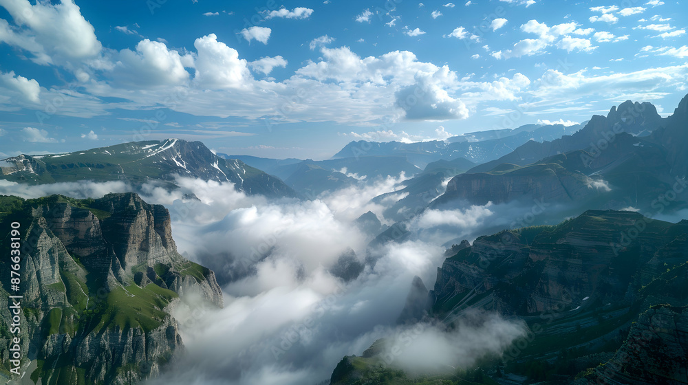 Fototapeta premium A mountain valley full of white clouds
