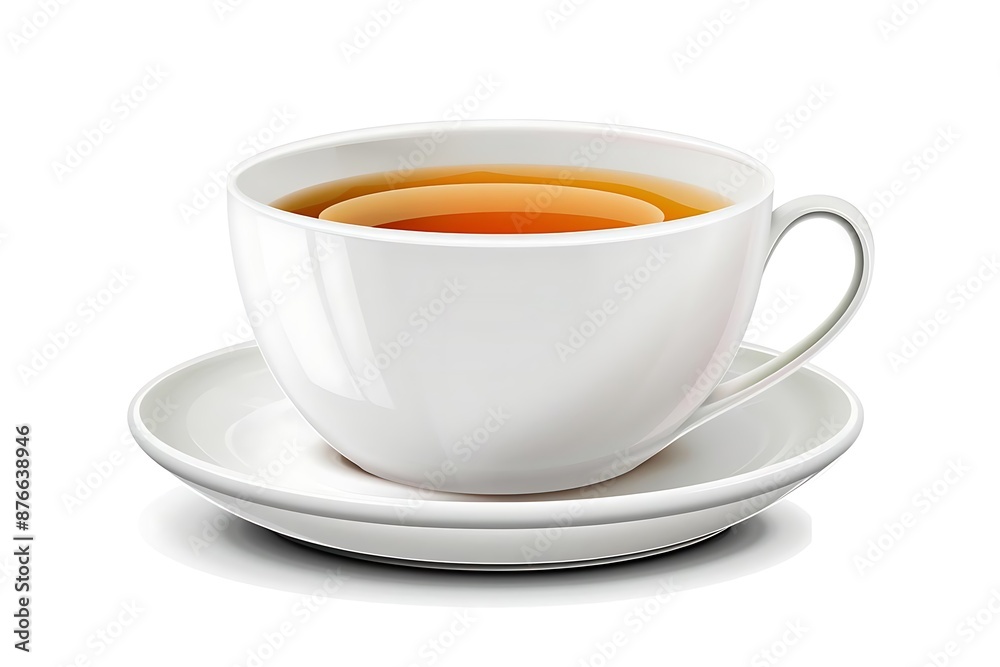 Illustration of a White Teacup with Tea on a Saucer Illustration of a White Teacup with Tea on a Saucer