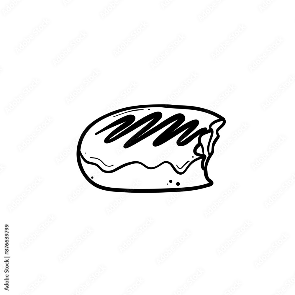 bitten donut pastry doodle line art with glaze side view hand drawn illustration vector black line on white isolated background bitten donut pastry doodle line art with glaze side view hand drawn illustration vector black line on white isolated background