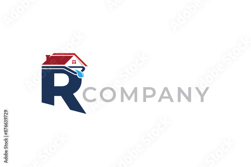 letter r gutters logo design, gutter logo, house repair logo, cotractor logo template