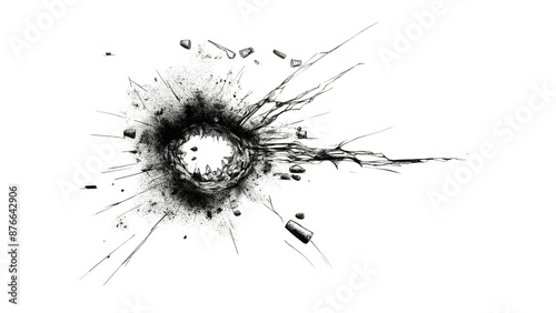 A bullet hole in glass simple black ink drawing transparent background
