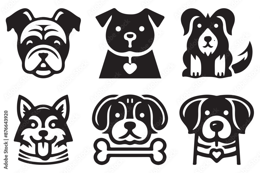 Obraz premium Set of Dog Logo Design Icon Symbol Vector Template. Dog Head Logo Vector Illustration. Silhouette simple. Animal Logotype concept.