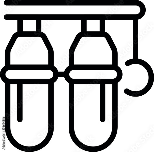 Oxygen mask hanging on a rail, a first aid equipment icon in line style