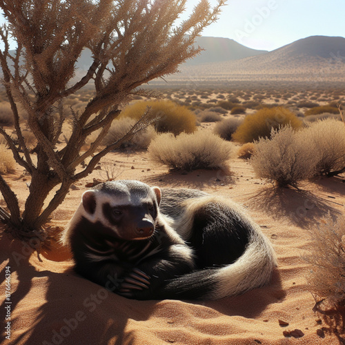The honey badger, also known as the ratel, is one of the most fearless animals in the world! They can even fight off lions and deadly snakes photo