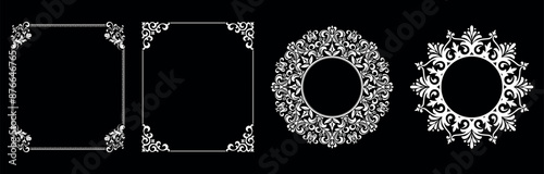 Set of decorative frames Elegant vector element for design in Eastern style, place for text. Floral black and white borders. Lace illustration for invitations and greeting cards.