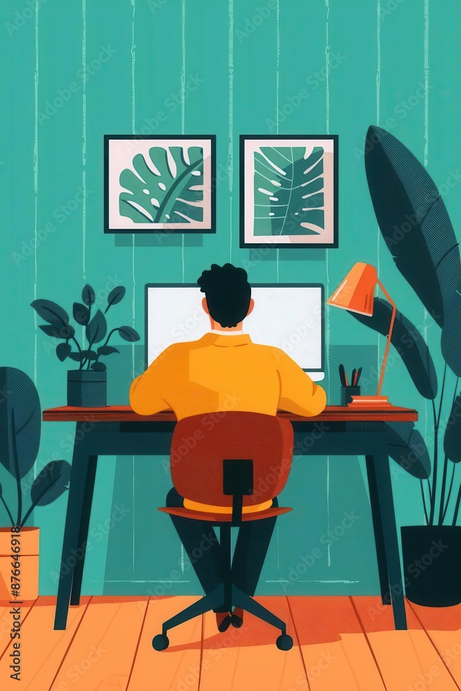 Fototapeta premium Introverted designer creating a website in solitude, web development