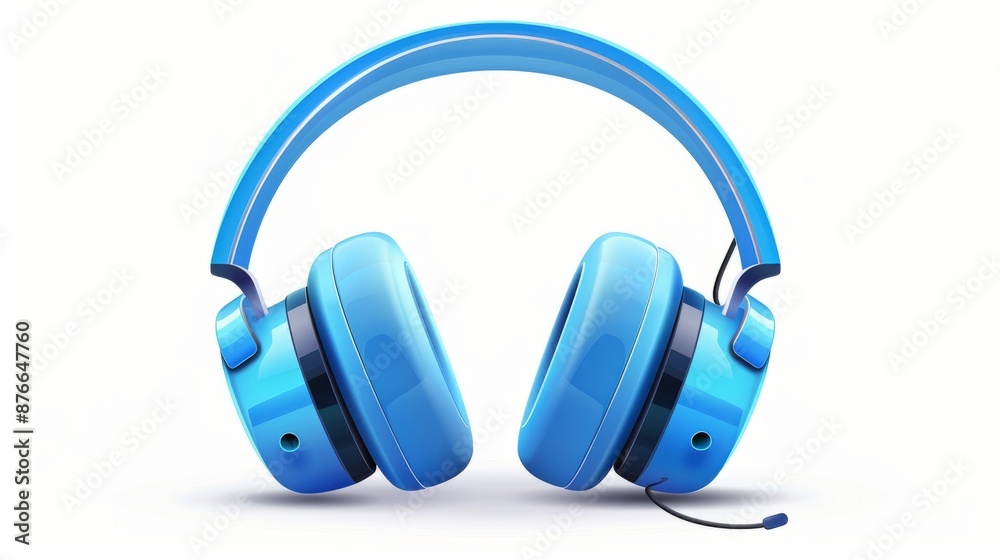 Music audio headphones. Modern audio headset. Realistic 3d design element In plastic cartoon style. Blue Icon isolated on white background. Vector illustration Music audio headphones. Modern audio headset. Realistic 3d design element In plastic cartoon style. Blue Icon isolated on white background. Vector illustration