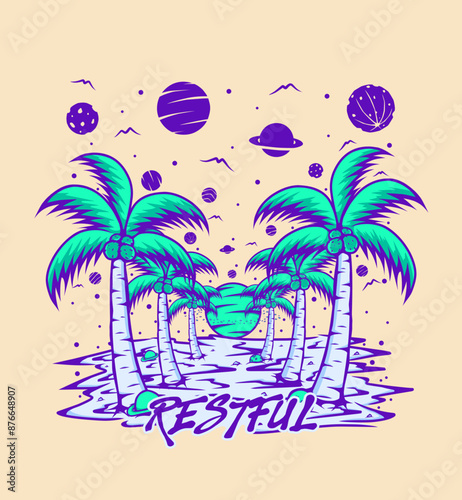 restful illustration vintage t shirt design, streetwear design, poster design, totebag design