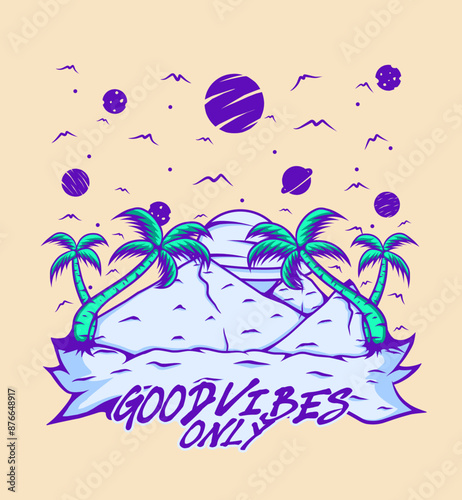 good vibes only illustration vintage t shirt design, streetwear design, poster design, totebag design