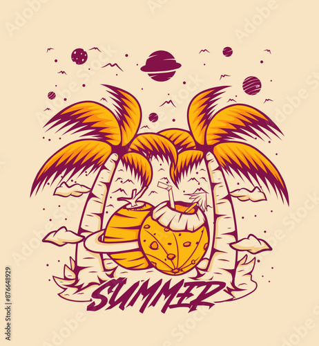 summer beach illustration vintage t shirt design, streetwear design, poster design, totebag design