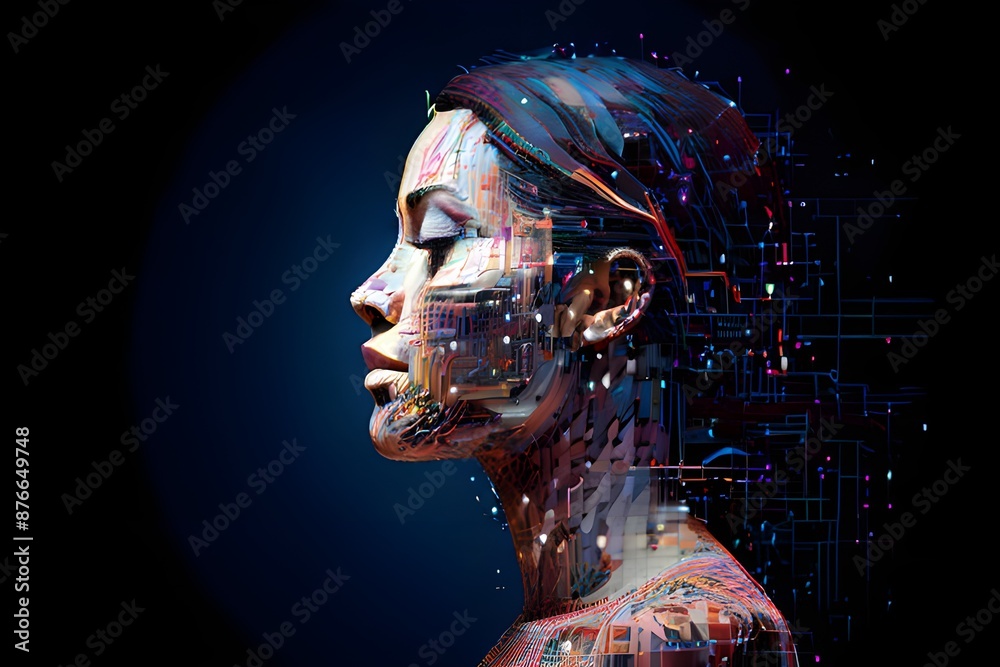 An image of a woman created from binary codes. Artificial Intelligence Concept. An image of a woman created from binary codes. Artificial Intelligence Concept.