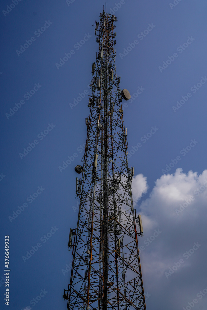 Telecommunication tower of 4G and 5G cellular. Cell Site Base Station. Wireless Communication Antenna Transmitter. Telecommunication tower with antennas