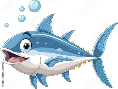 Illustration of cartoon tuna swimming in the ocean