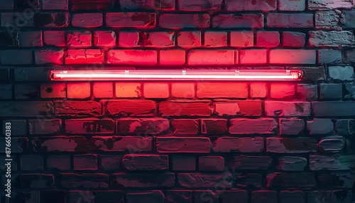 Red neon sign on brick wall background