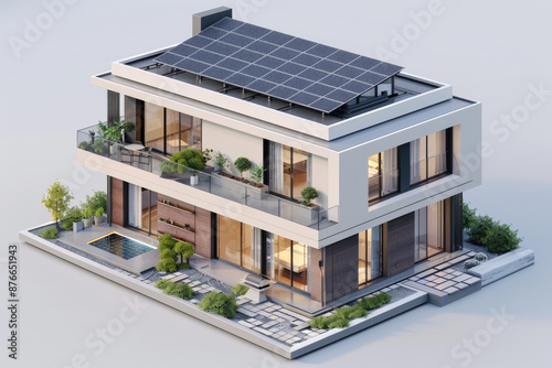 Villa model, rooftop mounted solar power generation