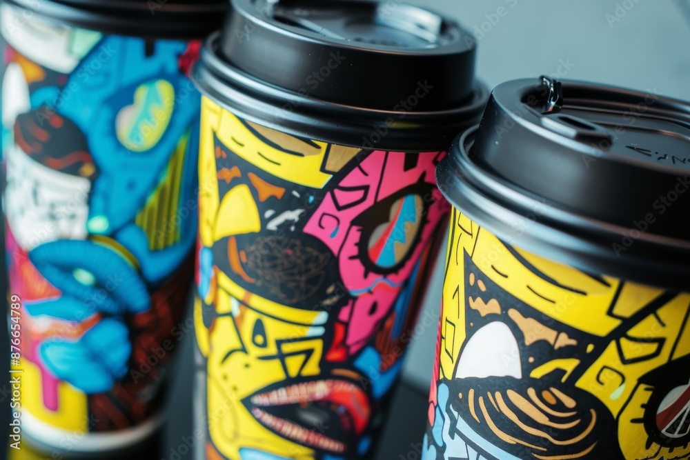 Three Colorful Takeaway Coffee Cups Three Colorful Takeaway Coffee Cups