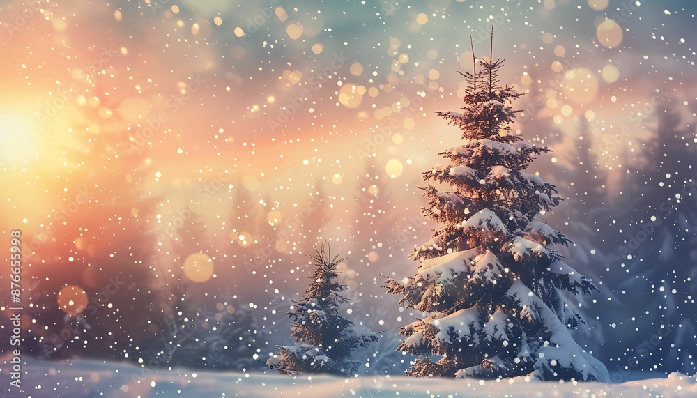 Winter landscape wallpaper with pine forest covered with snow and scenic sky at sunset. Snowy fir tree in beauty nature scenery. Christmas and new year greeting card background. Winter landscape wallpaper with pine forest covered with snow and scenic sky at sunset. Snowy fir tree in beauty nature scenery. Christmas and new year greeting card background.