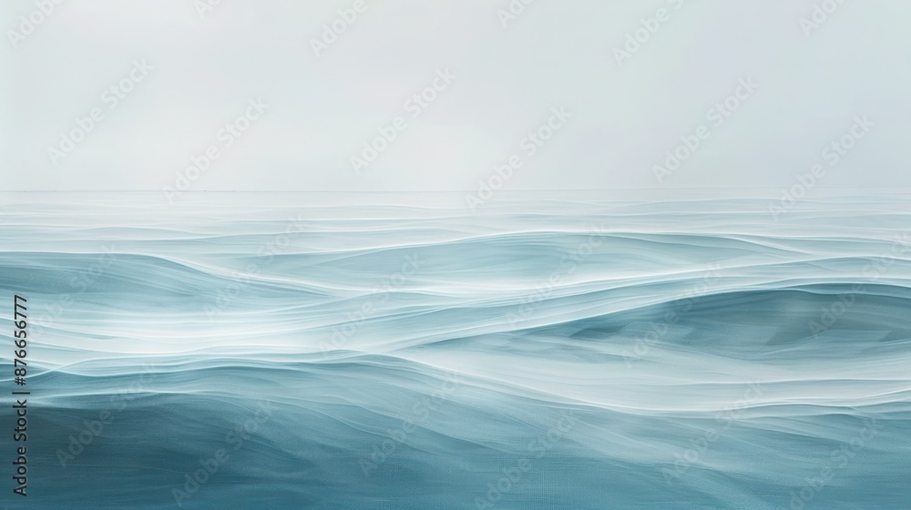 Naklejka premium Serene ocean waves under a calm, misty sky, capturing a tranquil and soothing marine landscape.