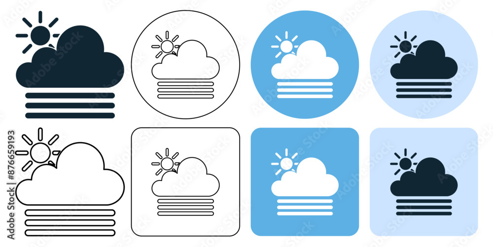 sun day, fog weather, fog , smoke, situation environment, icon symbol stroke line and glyph sun day, fog weather, fog , smoke, situation environment, icon symbol stroke line and glyph