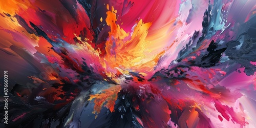 Dynamic abstract design with explosive colors and bold brushstrokes, evoking a sense of energy and passion