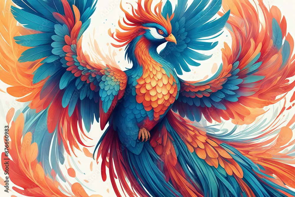 Obraz premium Hand-painted colorful phoenix portrait illustration