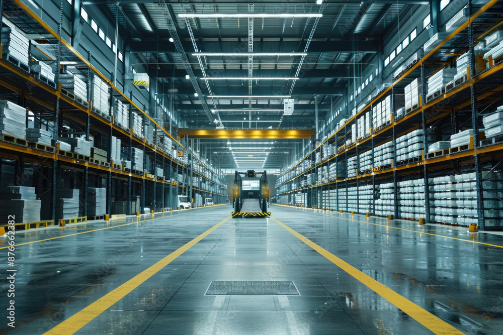Modern large warehouse with wide passageways