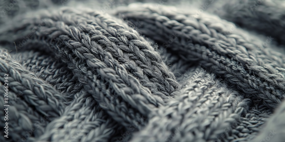 Close-up of a knitted sweater, showing the detailed weave and texture of the yarn