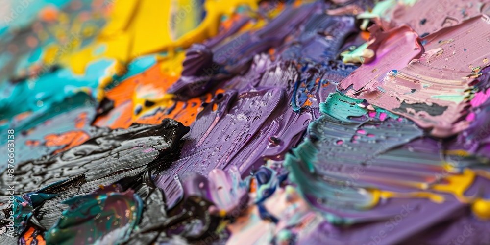 Close-up of a canvas with visible brushstrokes, highlighting the texture and layers of paint used in the artwork Close-up of a canvas with visible brushstrokes, highlighting the texture and layers of paint used in the artwork