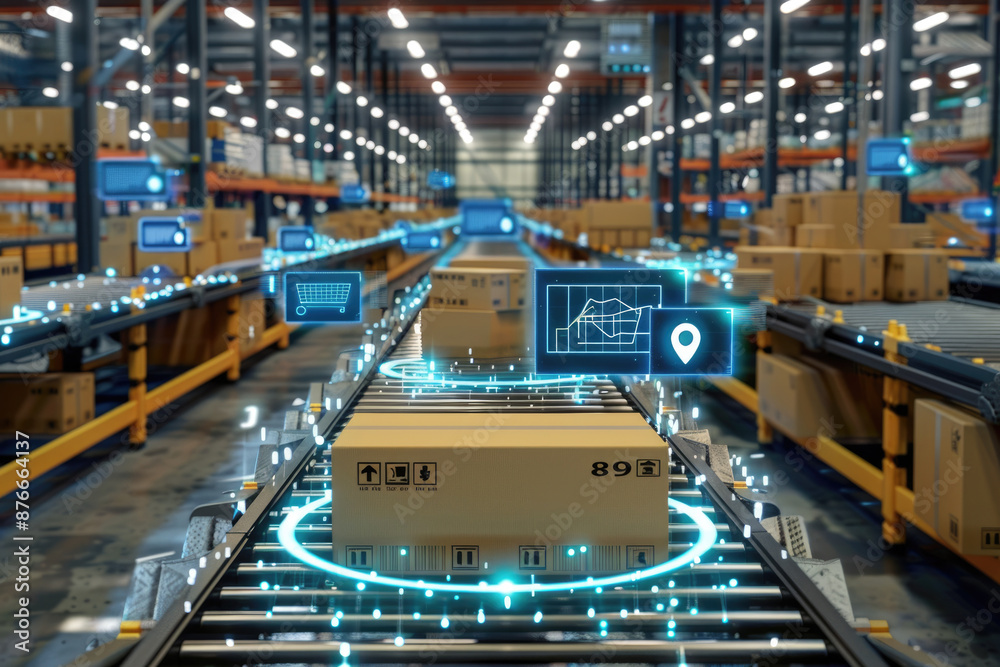 Fototapeta premium Intelligent scanning, classification, and transportation of warehouse goods