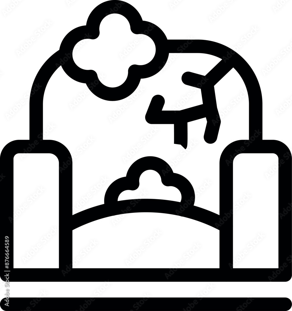 Line icon of a broken bridge connecting two cliffs, symbolizing overcoming obstacles Line icon of a broken bridge connecting two cliffs, symbolizing overcoming obstacles