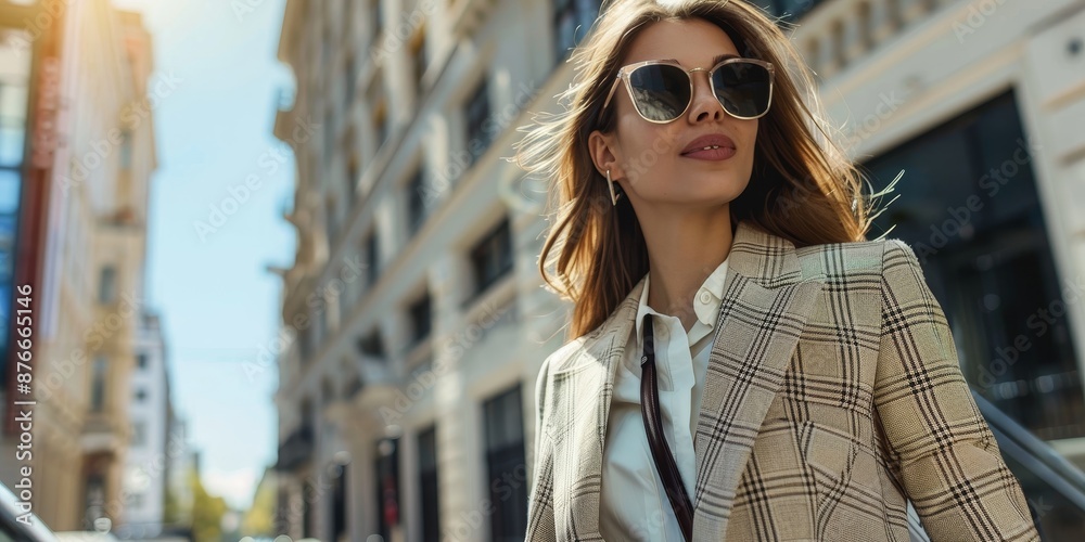A fashionable woman walking down a city street, exuding confidence in a chic ensemble and stylish accessories A fashionable woman walking down a city street, exuding confidence in a chic ensemble and stylish accessories