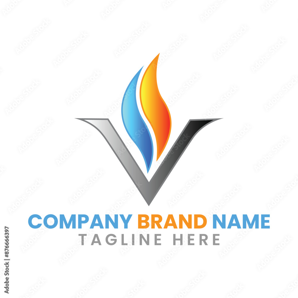 Fototapeta premium Professional and creative Fire letter v logo design brand