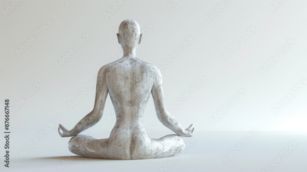 Minimalist statue in meditative lotus pose, showcasing tranquility and calmness. Gray-toned sculpture on a plain background. Minimalist statue in meditative lotus pose, showcasing tranquility and calmness. Gray-toned sculpture on a plain background.