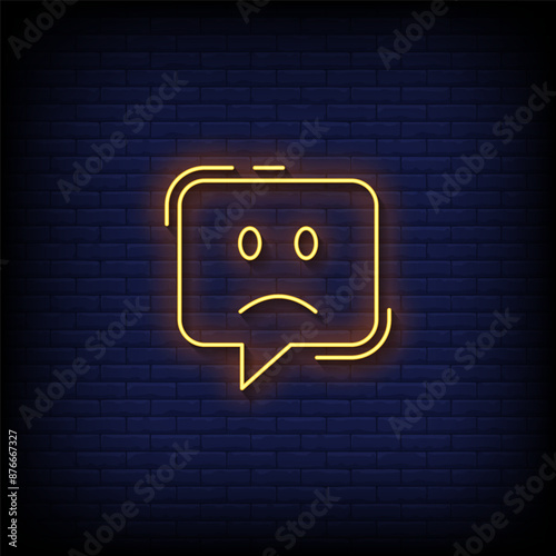 slightly frowning emoji symbol neon sign vector