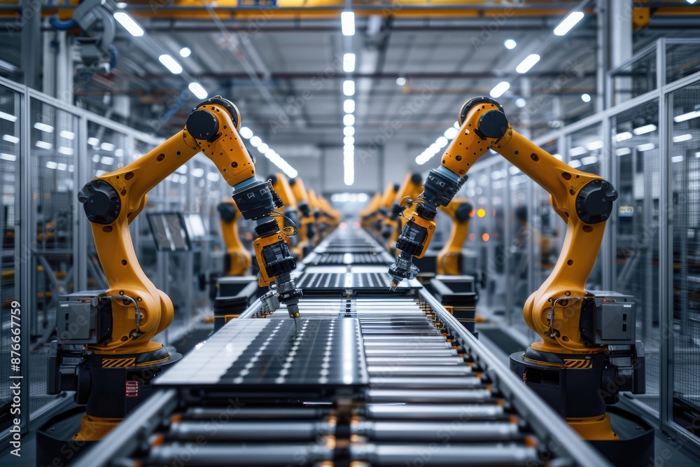 Fototapeta premium Modern factory, robotic arm production assembly line
