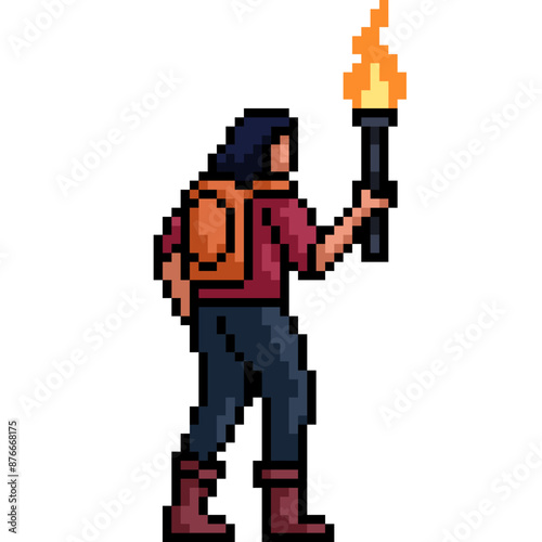 pixel art of man travel explorer